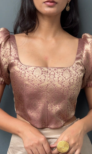 Mauve Brocade Corset With Sleeves