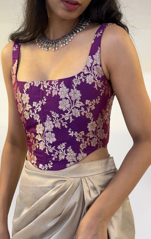 Purple Banarasi Brocade Corset