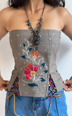 Grey Carnation Applique Corset