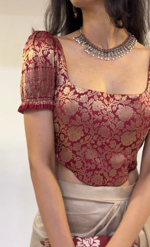 Cherry Gold Brocade Corset With Sleeves