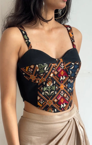 Black Patola Embroidered Bustier
