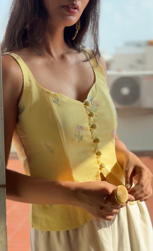 Butter Yellow Embroidered Corset Top