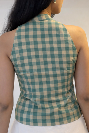 Teal Madras Check Halter Top