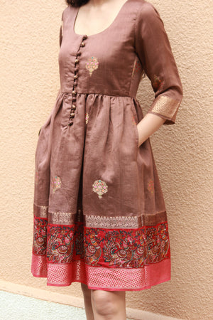 Brown Kalamkari Silk Saree Dress