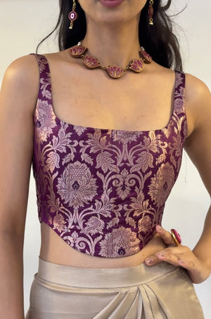 Berry Silver Brocade Corset