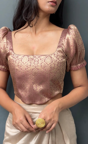 Mauve Brocade Corset With Sleeves