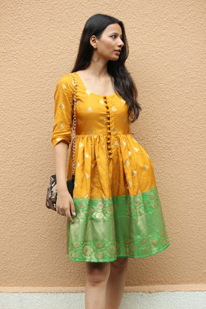 Mango Green Silk Saree Dress