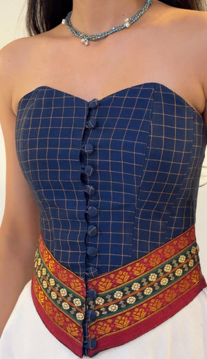 Blue Checkered Overbust Corset