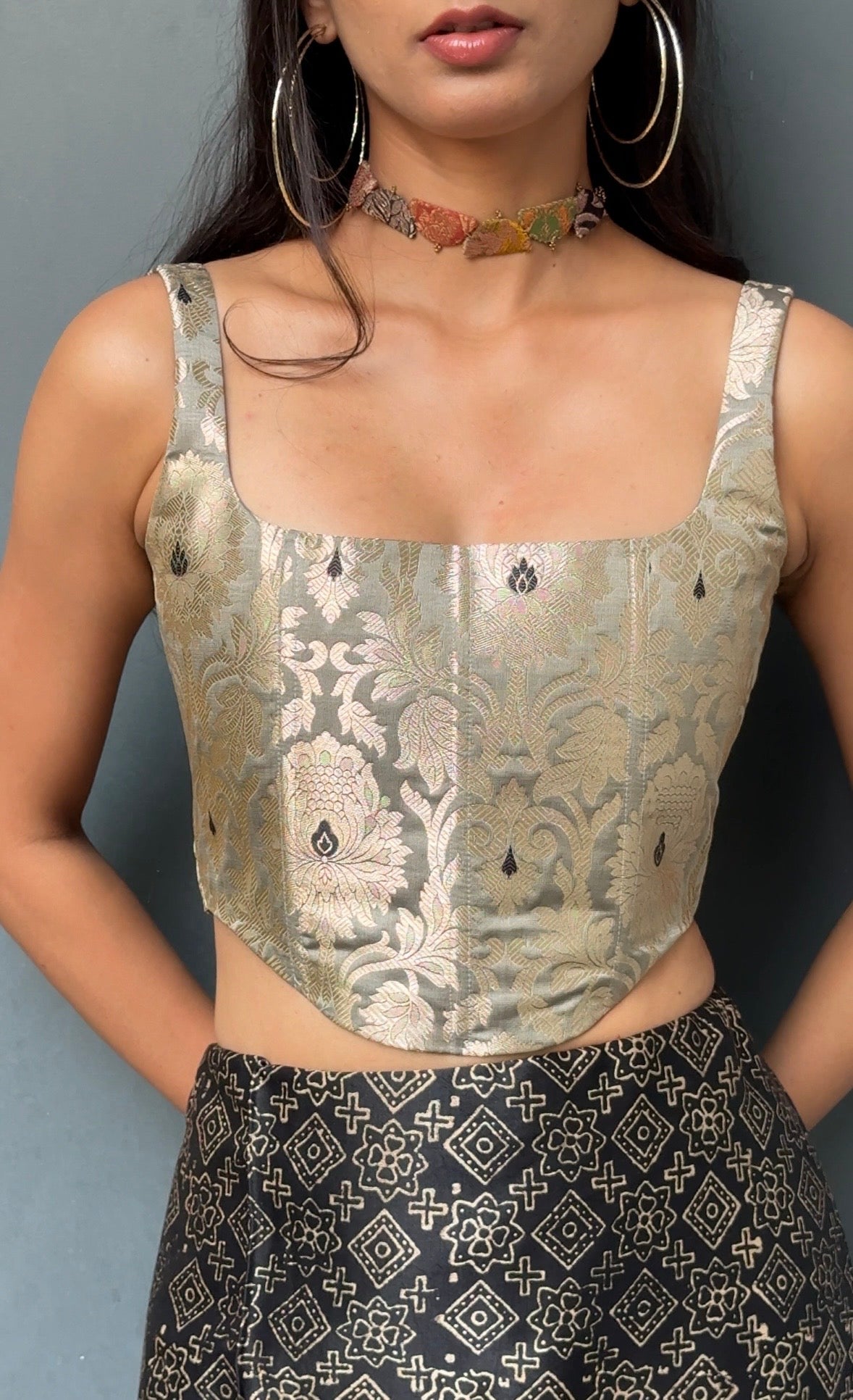 Grey Brocade Corset