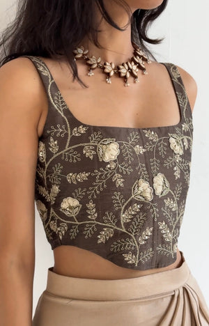Sienna Hand Embroidered Raw Silk Corset