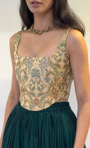 Beige Floral Brocade Corset