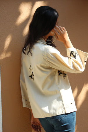 Black Petal Embroidered Kimono Jacket