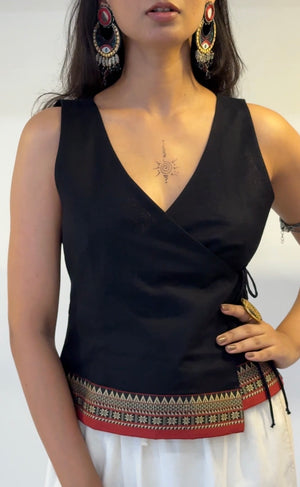Black Saree Wrap Top