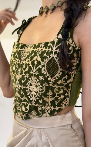 Mehendi Velvet Kashida Corset