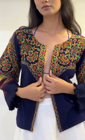 Blue Tribal Hand Embroidered Wool Jacket
