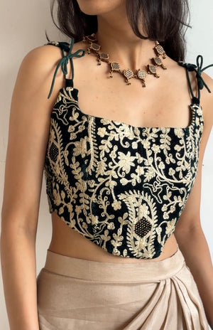 Emerald Velvet Kashida Corset