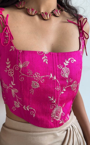 Rani Pink Embroidered Silk Corset