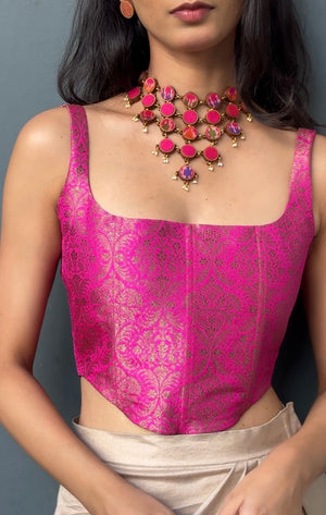 Pink Floral Brocade Corset