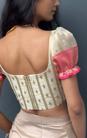 Cream Saree Corset With Sleeves