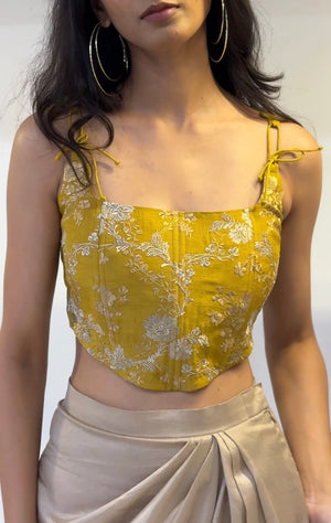 Sunflower Embroidered Silk Corset