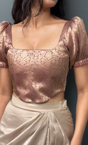 Mauve Brocade Corset With Sleeves