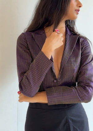 Purple Brocade Silk Cropped Blazer