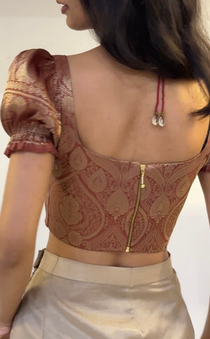 Mocha Brocade Corset With Sleeves