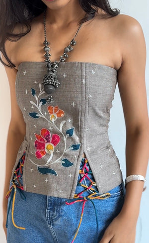 Grey Carnation Applique Corset