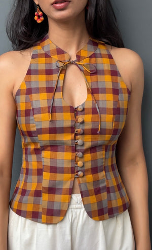 Autumn Madras Check Halter Top
