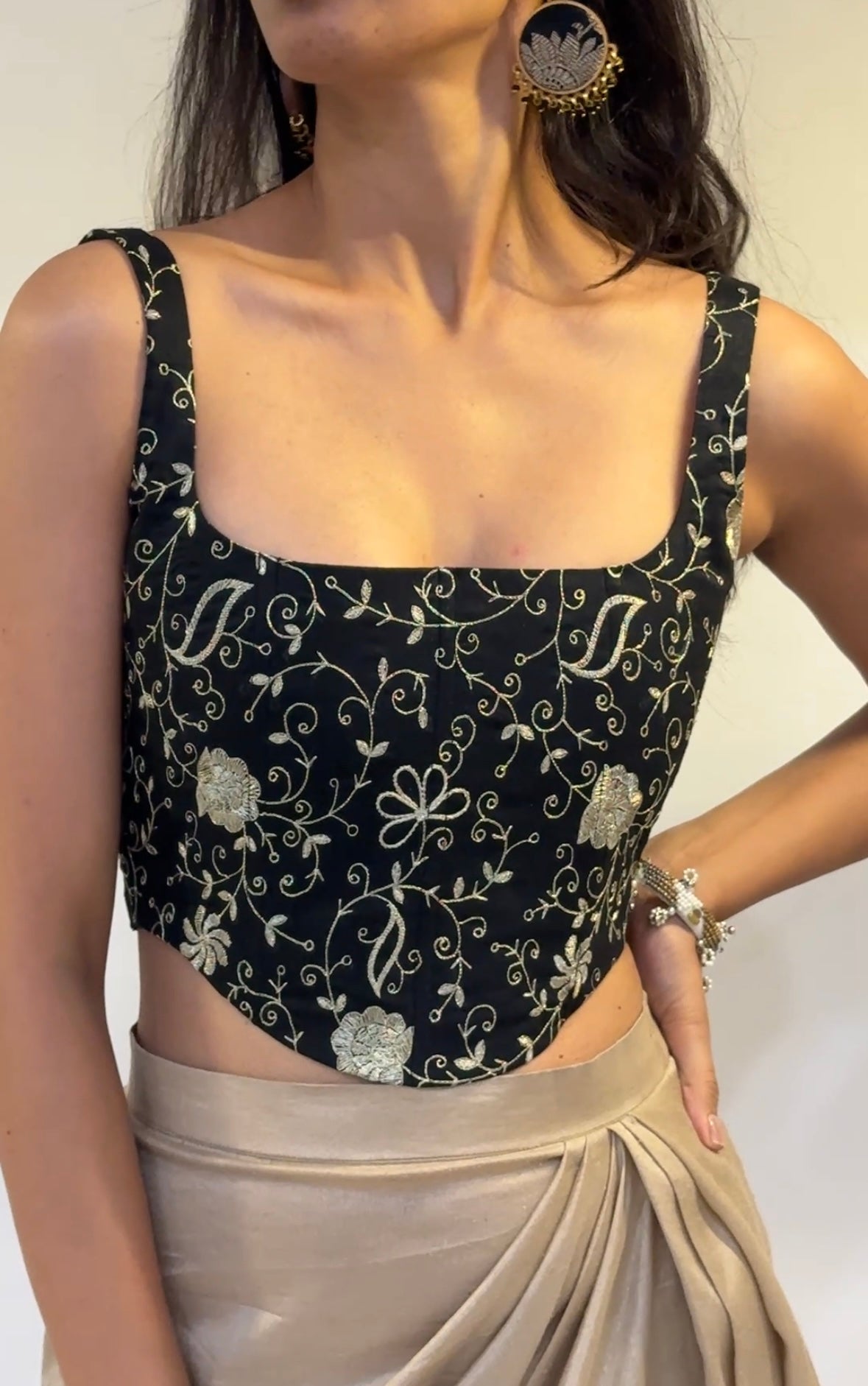 Black Floral Embroidered Corset