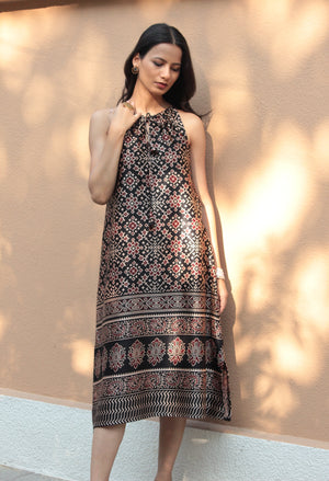 Ajrakh Modal Silk A-Line Halter Dress