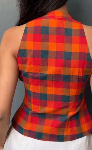 Ginger Madras Check Halter Top