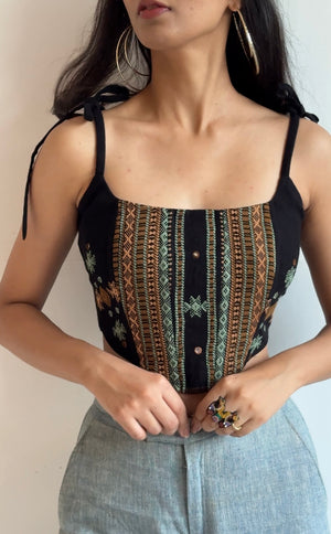 Black Handwoven Wool Corset