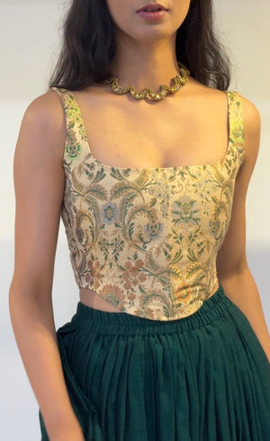 Beige Floral Brocade Corset