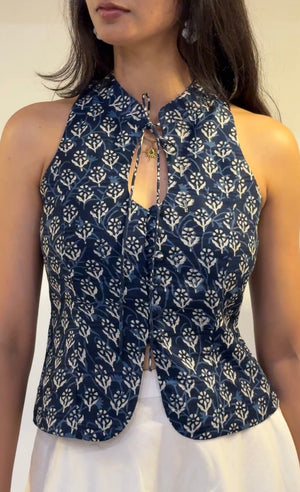 Indigo Floral Halter Top