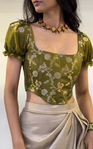 Mehendi Floral Corset With Sleeves