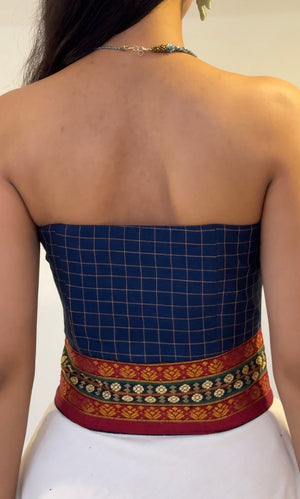 Blue Checkered Overbust Corset