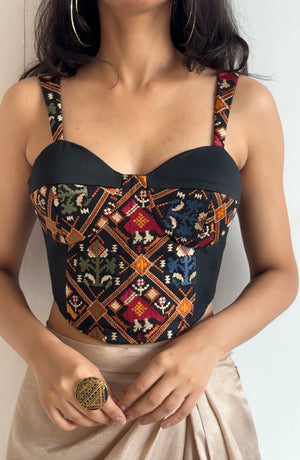 Black Patola Embroidered Bustier