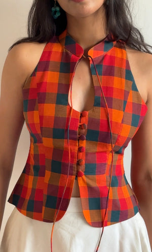 Ginger Madras Check Halter Top