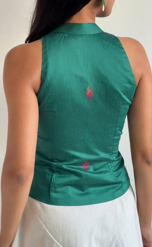 Teal Green Lotus Halter Top