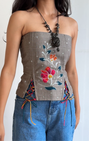 Grey Carnation Applique Corset