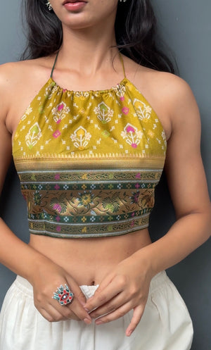Mehendi Patola Halter Crop Top