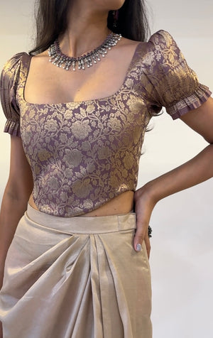 RoseGold Brocade Corset With Sleeves