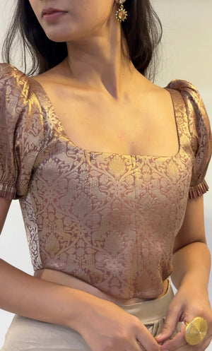 Mauve Brocade Corset With Sleeves