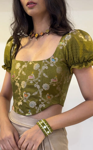 Mehendi Floral Corset With Sleeves