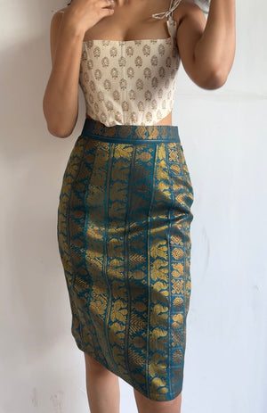 Teal And Gold Pencil Skirt