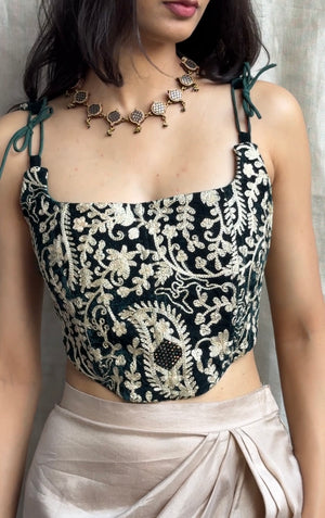 Emerald Velvet Kashida Corset