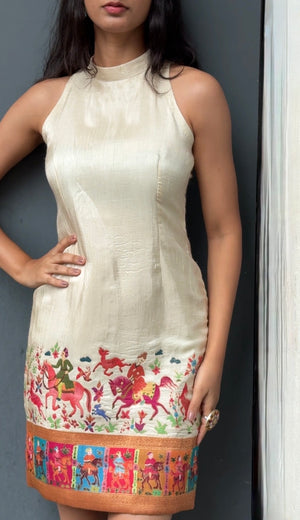 Ivory Kashmiri Halter Pencil Dress