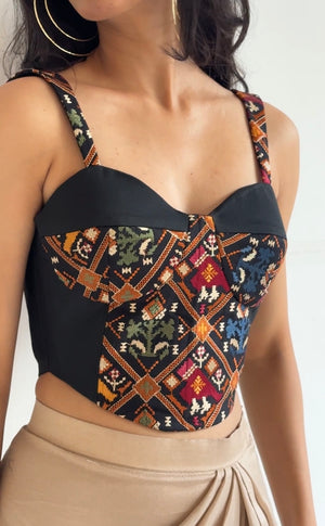 Black Patola Embroidered Bustier