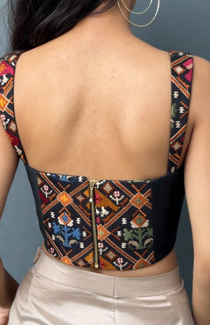 Black Patola Embroidered Bustier